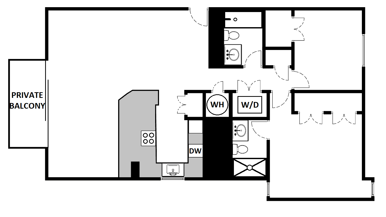 Floor plan for 2 beds, 2 baths, 1350 sqft